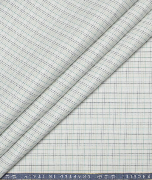 Vercelli Italy 2 Ply 120's Supima Cotton Checks Shirting Fabric (White & Green) Vercelli Italy 2 Ply 120's Supima Cotton Checks Shirting Fabric (White & Green)