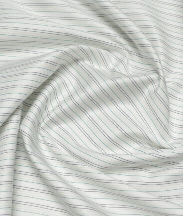 Vercelli Italy 2 Ply 120's Supima Cotton Striped Shirting Fabric (White & Green)