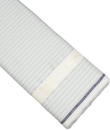 Vercelli Italy 2 Ply 120's Supima Cotton Striped Shirting Fabric (White & Green)