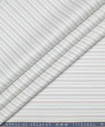 Vercelli Italy 2 Ply 120's Supima Cotton Striped Shirting Fabric (White & Green)
