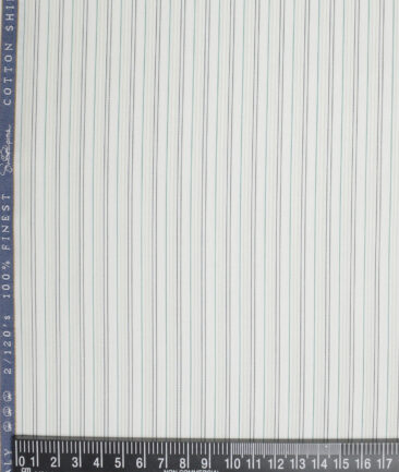 Vercelli Italy 2 Ply 120's Supima Cotton Striped Shirting Fabric (White & Green)