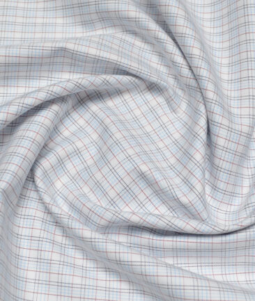 Vercelli Italy 2 Ply 120's Supima Cotton Checks Shirting Fabric (White & Sky Blue)