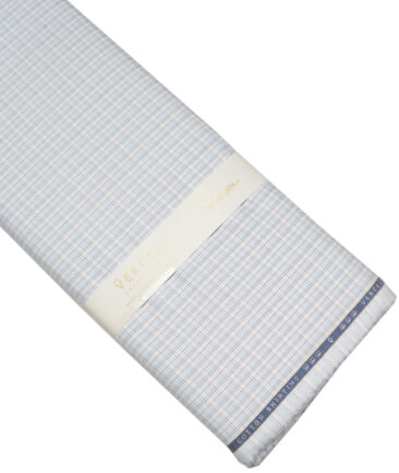 Vercelli Italy 2 Ply 120's Supima Cotton Checks Shirting Fabric (White & Sky Blue)