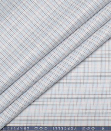 Vercelli Italy 2 Ply 120's Supima Cotton Checks Shirting Fabric (White & Sky Blue)