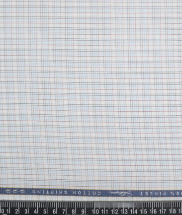 Vercelli Italy 2 Ply 120's Supima Cotton Checks Shirting Fabric (White & Sky Blue)
