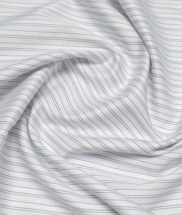 Vercelli Italy 2 Ply 120's Supima Cotton Striped Shirting Fabric (White & Sky Blue)