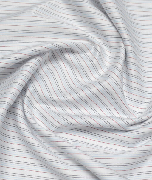 Vercelli Italy 2 Ply 120's Supima Cotton Striped Shirting Fabric (White & Sky Blue)