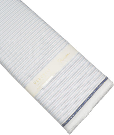 Vercelli Italy 2 Ply 120's Supima Cotton Striped Shirting Fabric (White & Sky Blue)