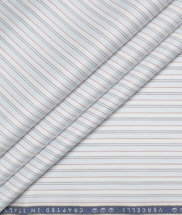Vercelli Italy 2 Ply 120's Supima Cotton Striped Shirting Fabric (White & Sky Blue)