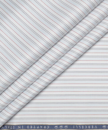 Vercelli Italy 2 Ply 120's Supima Cotton Striped Shirting Fabric (White & Sky Blue)
