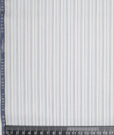 Vercelli Italy 2 Ply 120's Supima Cotton Striped Shirting Fabric (White & Sky Blue)