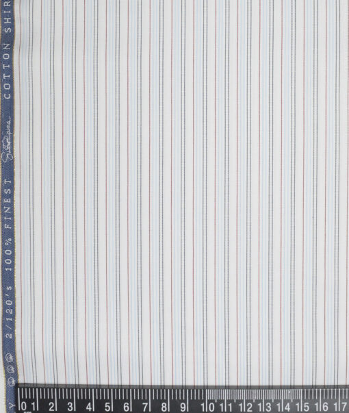 Vercelli Italy 2 Ply 120's Supima Cotton Striped Shirting Fabric (White & Sky Blue)