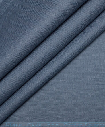 Linen Club 40 LEA Striped 100% Linen Suiting Fabric (Slate Blue)