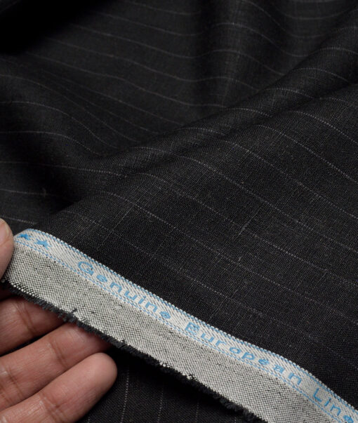 Linen Club 40 LEA Striped 100% Linen Suiting Fabric (Black)