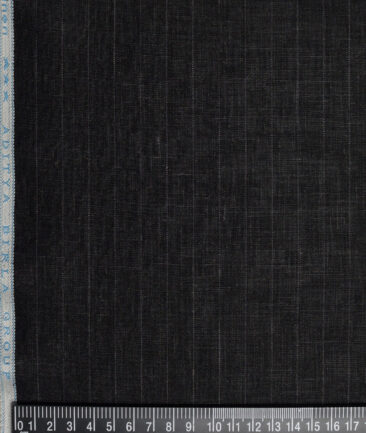 Linen Club 40 LEA Striped 100% Linen Suiting Fabric (Black)