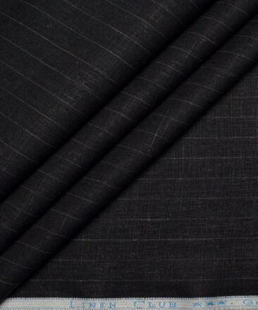 Linen Club 40 LEA Striped 100% Linen Suiting Fabric (Black)