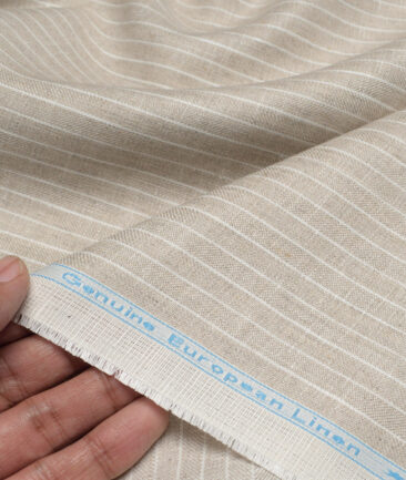 Linen Club 40 LEA Striped 100% Linen Suiting Fabric (Natural Beige)