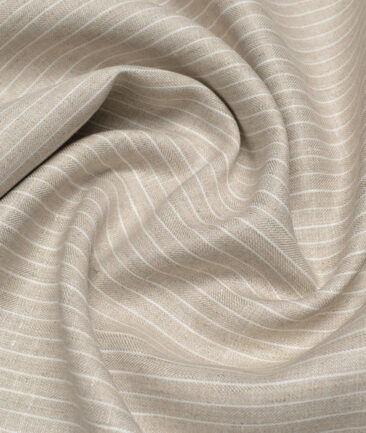 Linen Club 40 LEA Striped 100% Linen Suiting Fabric (Natural Beige)