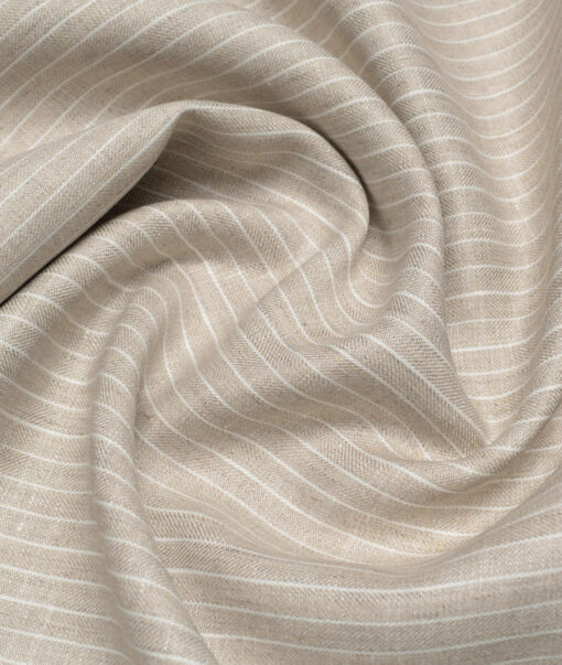 Linen Club 40 LEA Striped 100% Linen Suiting Fabric (Natural Beige)