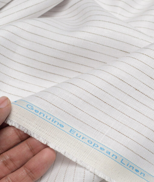 Linen Club 40 LEA Striped 100% Linen Suiting Fabric (White)