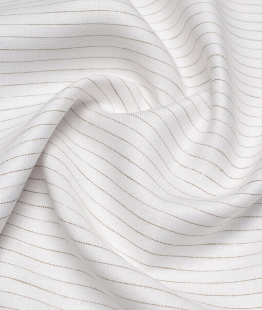 Linen Club 40 LEA Striped 100% Linen Suiting Fabric (White)