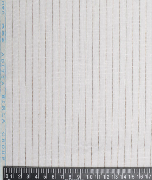 Linen Club 40 LEA Striped 100% Linen Suiting Fabric (White)