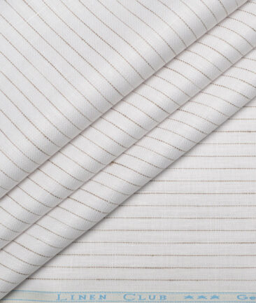 Linen Club 40 LEA Striped 100% Linen Suiting Fabric (White)