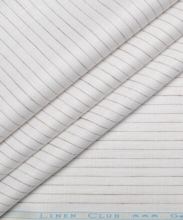 Linen Club 40 LEA Striped 100% Linen Suiting Fabric (White)