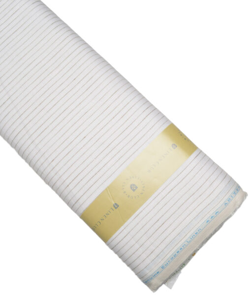 Linen Club 40 LEA Striped 100% Linen Suiting Fabric (White)