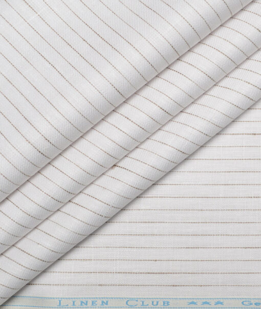 Linen Club 40 LEA Striped 100% Linen Suiting Fabric (White)