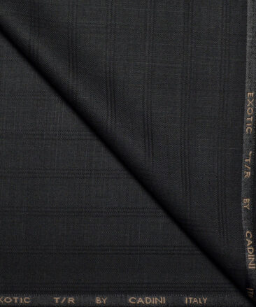 Cadini Italy  Checks Terry Rayon Unstitched Suiting Fabric (Black)