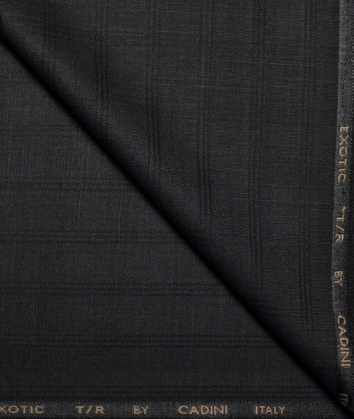 Cadini Italy  Checks Terry Rayon Unstitched Suiting Fabric (Black)