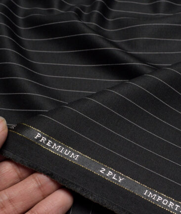 Canetti Italy  Striped Terry Rayon Unstitched Suiting Fabric (Black) - Image 2