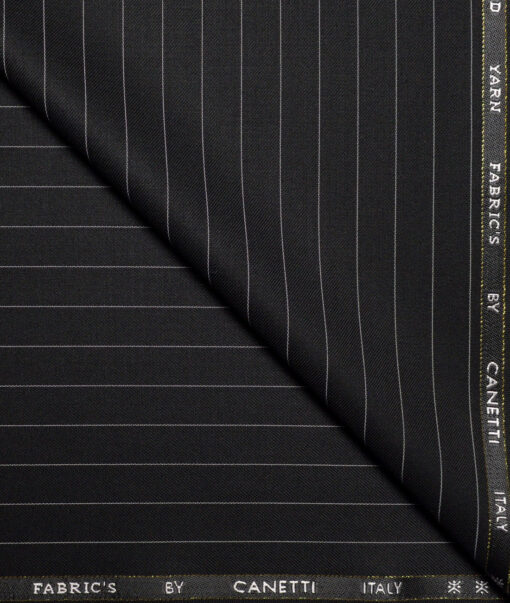 LSCNTR104BKWHSTRPNOV Canetti Italy Striped Terry Rayon Unstitched Suiting Fabric (Black) - Image 1