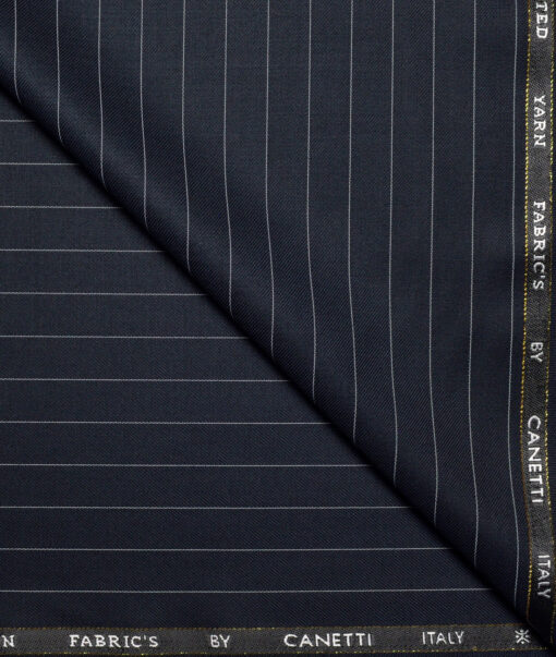 Canetti Italy  Striped Terry Rayon Unstitched Suiting Fabric (Navy Blue) - Image 1