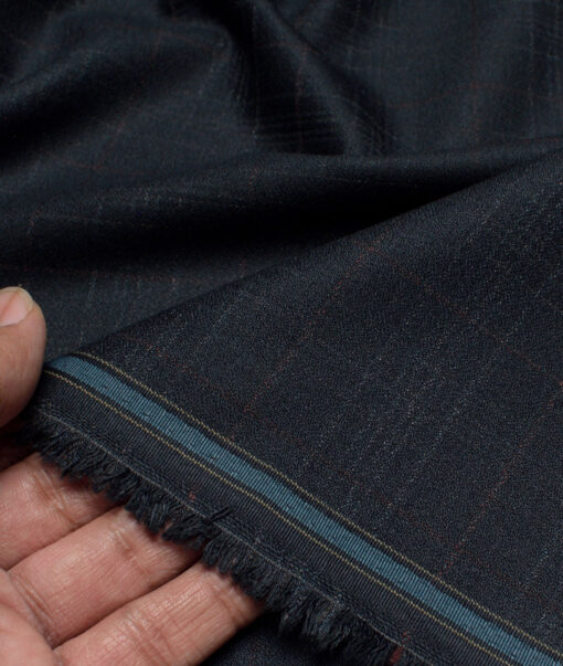 Don & Julio  Checks Terry Rayon Unstitched Suiting Fabric (Dark Greenish Grey)