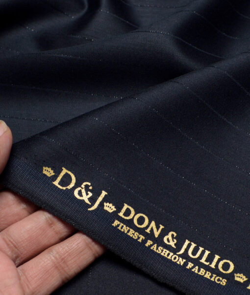 Don & Julio  Striped Terry Rayon Unstitched Suiting Fabric (Dark Blue)