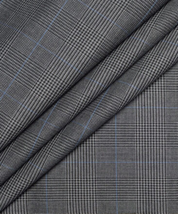 Italian Channel  Checks Terry Rayon Unstitched Suiting Fabric (Grey)