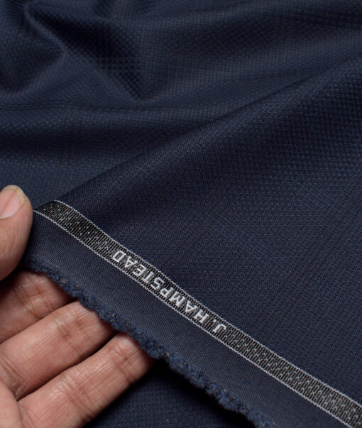 J.hampstead  Checks Terry Rayon Unstitched Suiting Fabric (Dark Navy Blue)