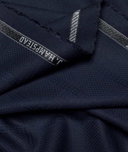 J.hampstead  Checks Terry Rayon Unstitched Suiting Fabric (Dark Navy Blue)