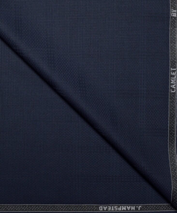 J.hampstead  Checks Terry Rayon Unstitched Suiting Fabric (Dark Navy Blue)