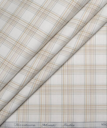 Tessitura Monti  Giza Cotton Checks Shirting Fabric (White & Brown)