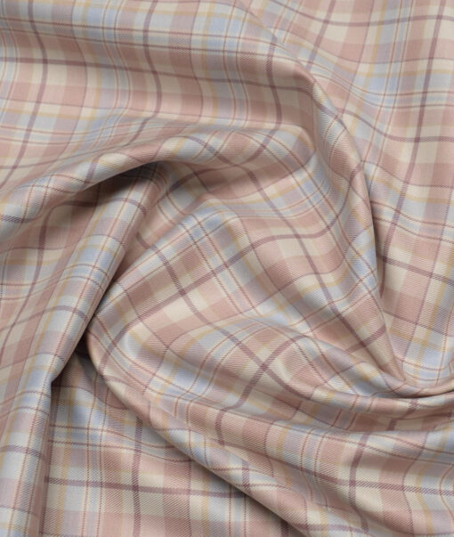 Tessitura Monti  Giza Cotton Checks Shirting Fabric (Cream & Pink)