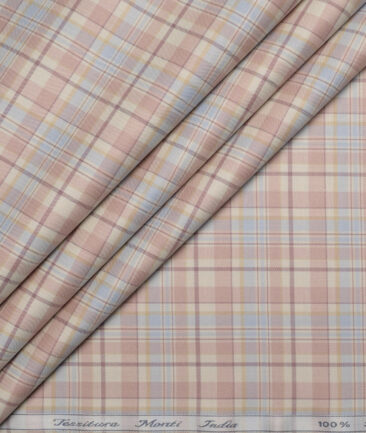 Tessitura Monti  Giza Cotton Checks Shirting Fabric (Cream & Pink)