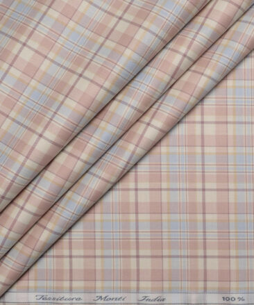 Tessitura Monti  Giza Cotton Checks Shirting Fabric (Cream & Pink)