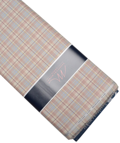 Tessitura Monti  Giza Cotton Checks Shirting Fabric (Cream & Pink)