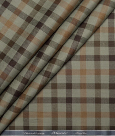 Tessitura Monti  Giza Cotton Checks Shirting Fabric (Green & Brown)