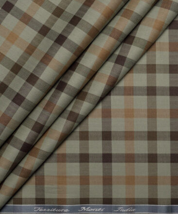 Tessitura Monti  Giza Cotton Checks Shirting Fabric (Green & Brown)