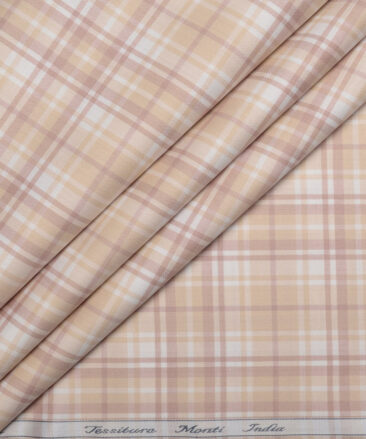 Tessitura Monti  Giza Cotton Checks Shirting Fabric (White & Peach)