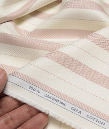 Tessitura Monti  Giza Cotton Striped Shirting Fabric (Cream & Turkish Rose)